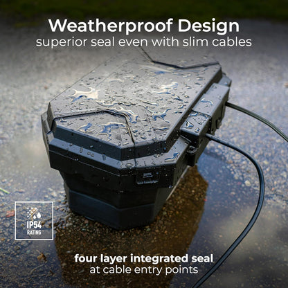 Masterplug Collapsible Electrical Connection Box | Cable Enclosure with 4 Plug Socket 8m Extension Lead | Weatherproof