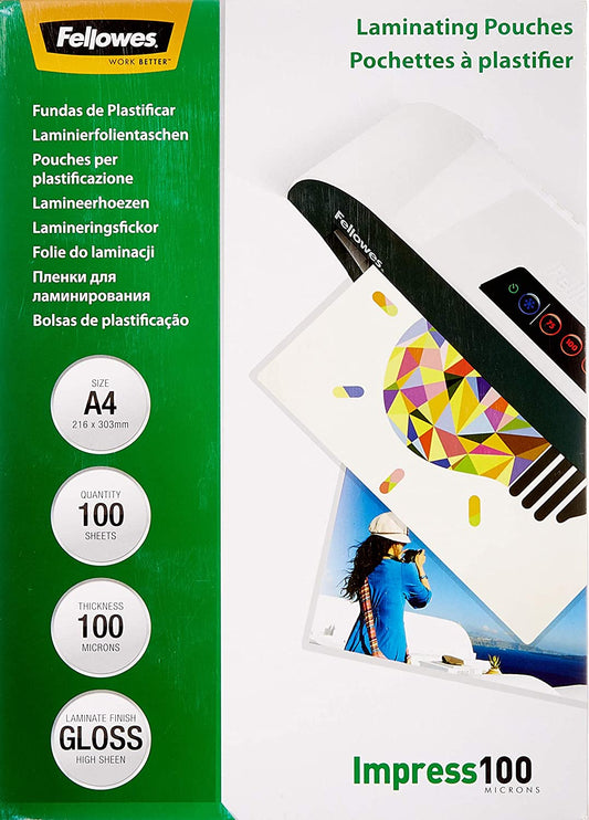 Fellowes A4 Glossy Laminating Pouch 100 Micron (Pack of 100) 5351111
