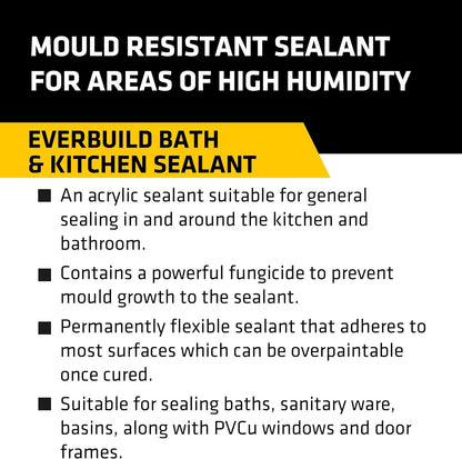Everbuild Bath and Kitchen Acrylic Sealant – Anti Mould Formulation – White – 290ml cartridge