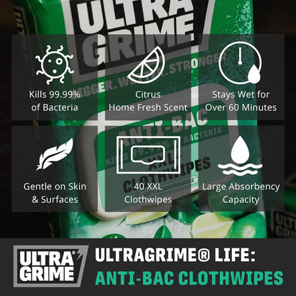 UltraGrime Antibacterial Wipes 40 Thick Large Wipe Pack