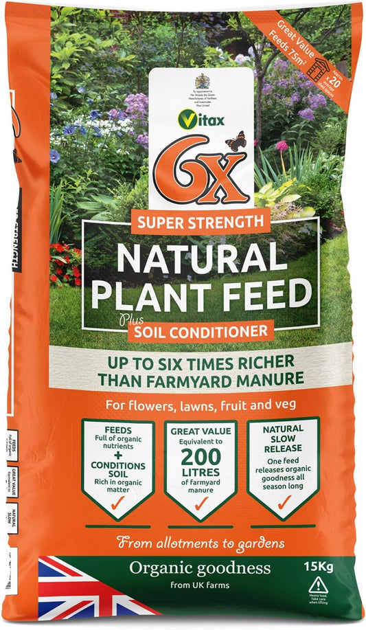Vitax 6X Natural Fibrous Fertiliser 15Kg Bag