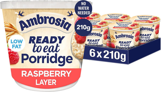 Ambrosia Ready-to-Eat Raspberry Layered Porridge Pots | 6 x 210g Pots