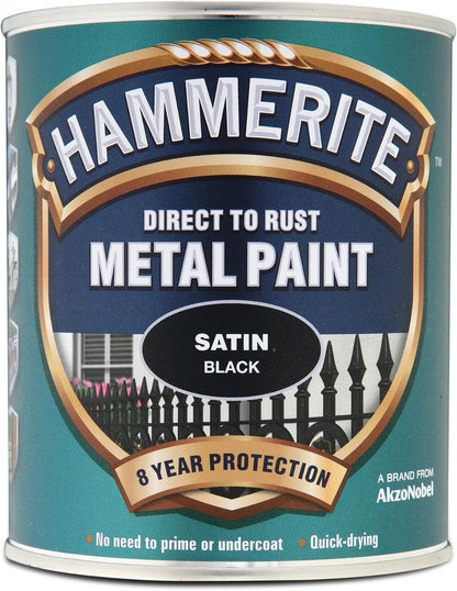 Hammerite Direct to Rust Satin Metal Paint, Black, 750ml