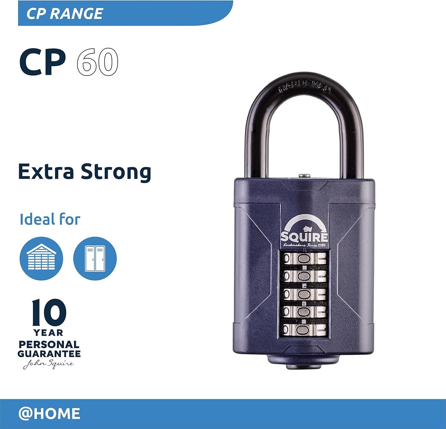 Squire Heavy Duty Padlock (Cp60) - Steel Shackle - 5 Wheel Combination (Blue, 60mm)