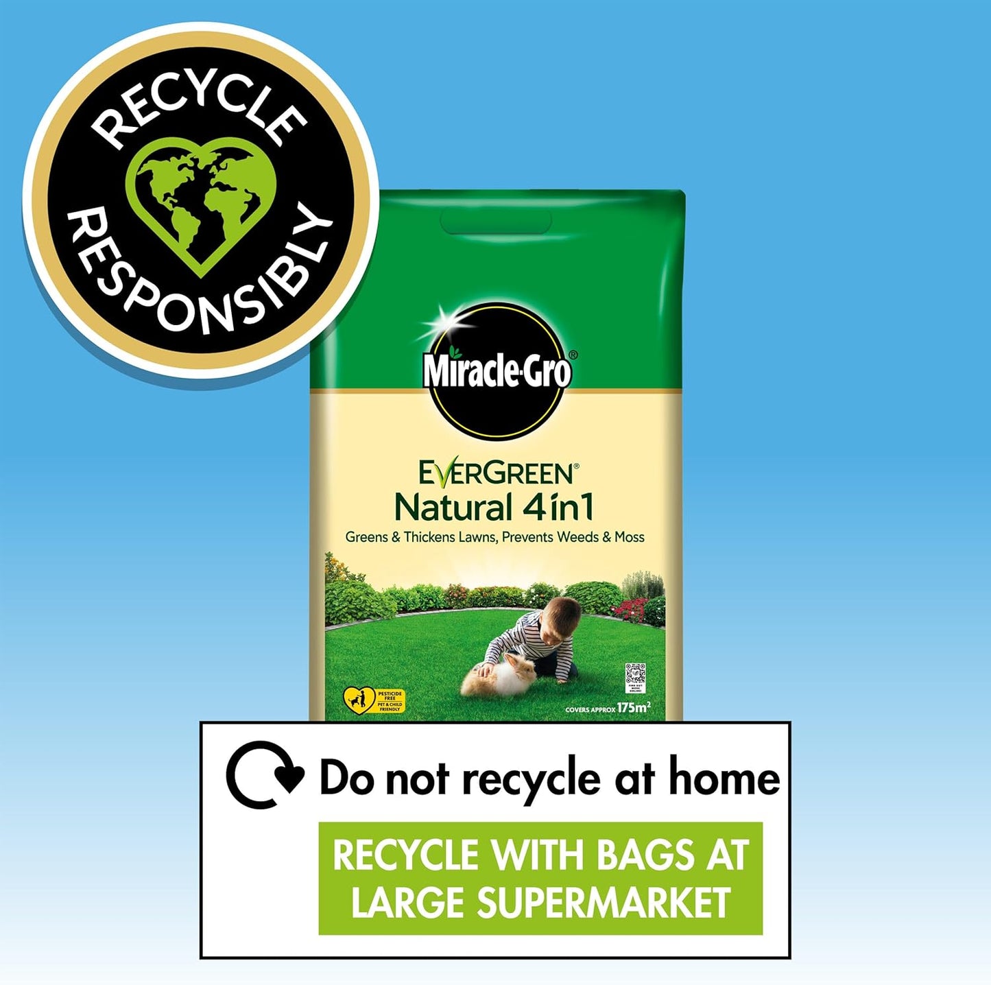 Miracle-Gro Natural 4 In1-Lawn Feed, Weed & Moss Preventor Lawn Fertiliser, 175 M2