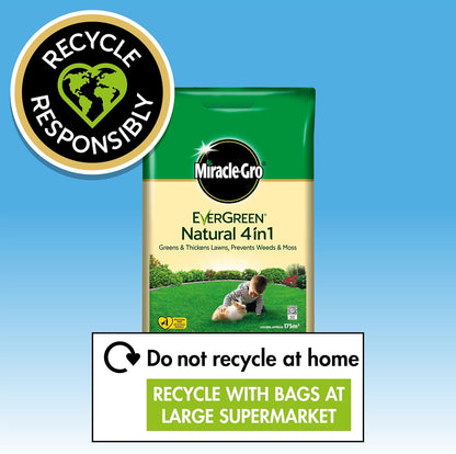 Miracle-Gro Natural 4 In1-Lawn Feed, Weed & Moss Preventor Lawn Fertiliser, 175 M2