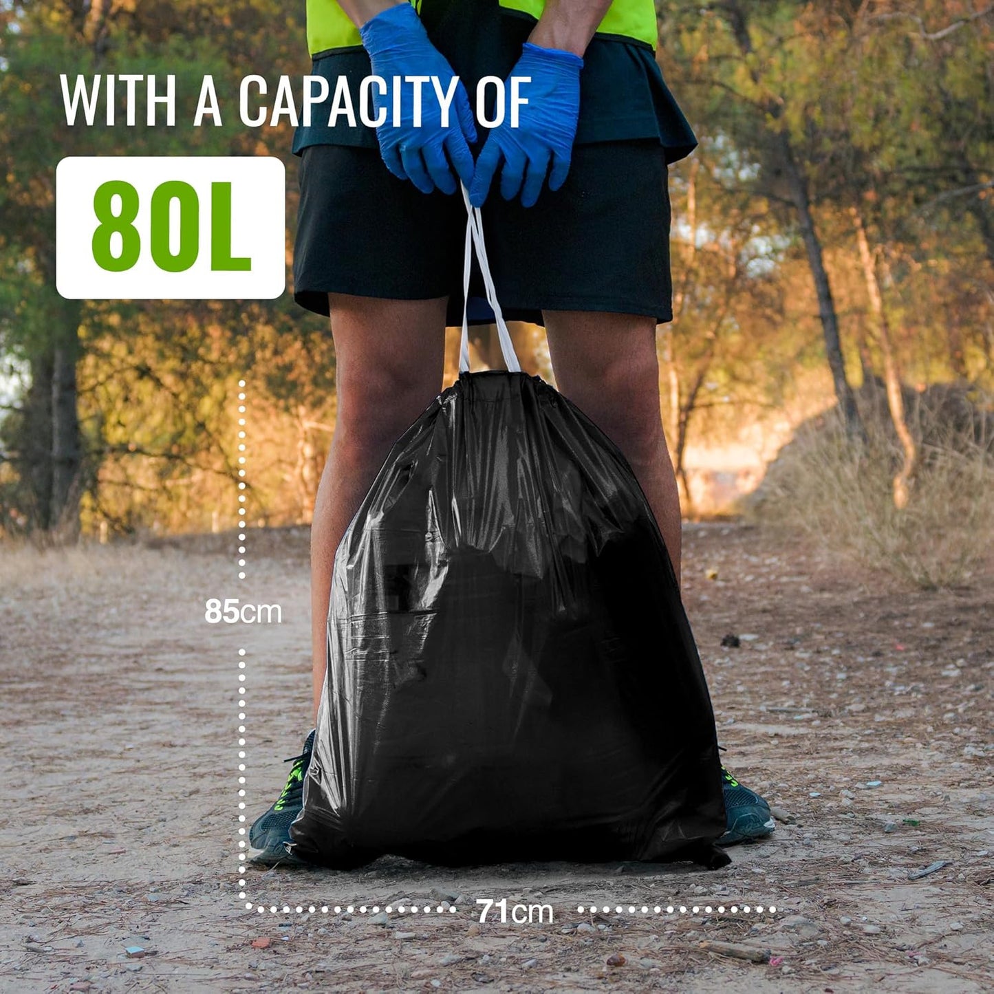 20-Pack Ultimate Embossed Black Drawstring Bin Liner Bin Bag Refuse Sacks Heavy Duty - 80L Capacity