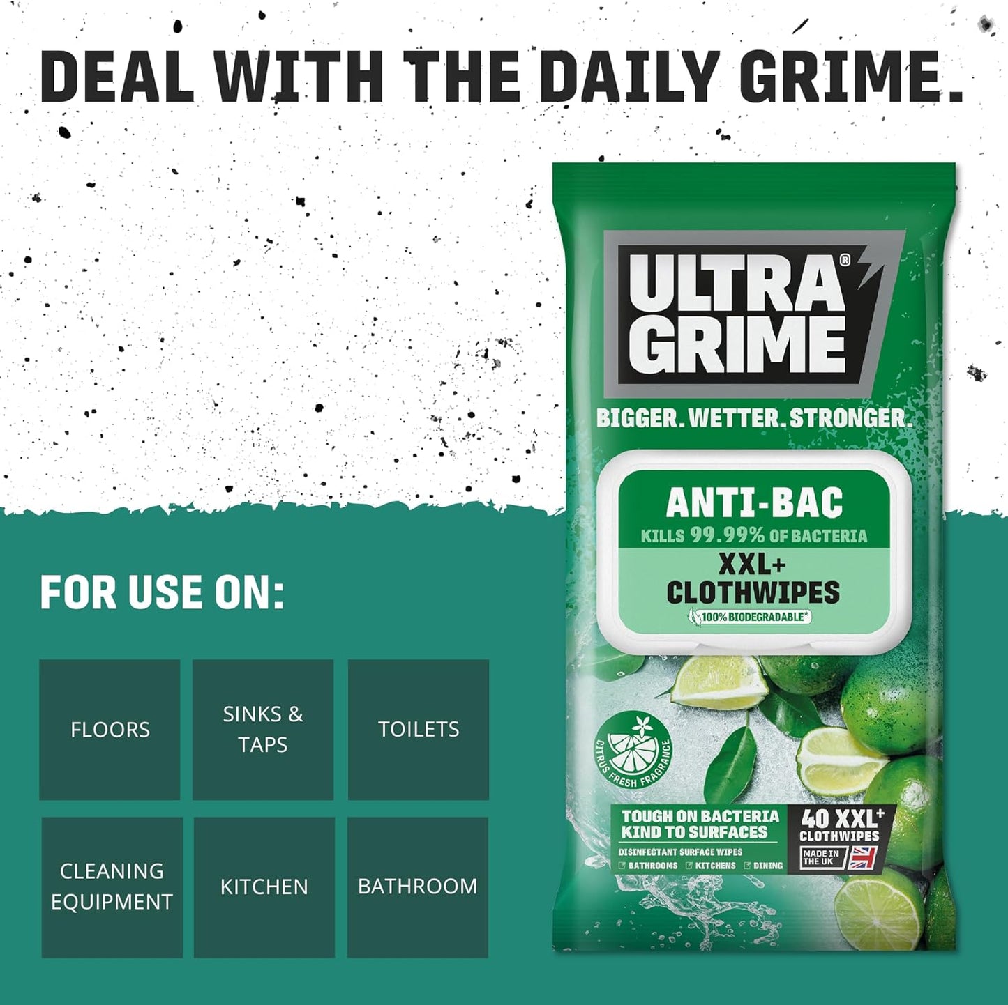 UltraGrime Antibacterial Wipes 40 Thick Large Wipe Pack