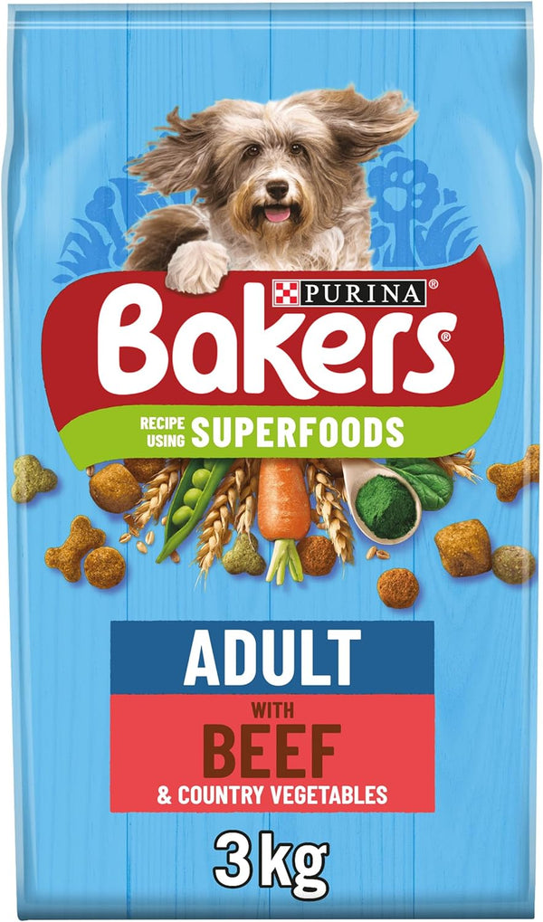 Bakers Adult Dry Dog Food Beef and Veg 3kg