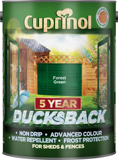 Cuprinol Ducksback 5 Year Waterproof For Sheds And Fences, 5 L - Forest Green