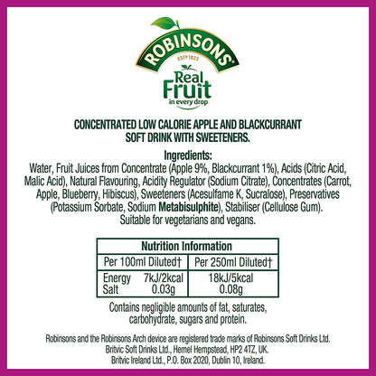 Robinsons Apple/Blackcurrant Squash No Added Sugar 1 Litre 402013
