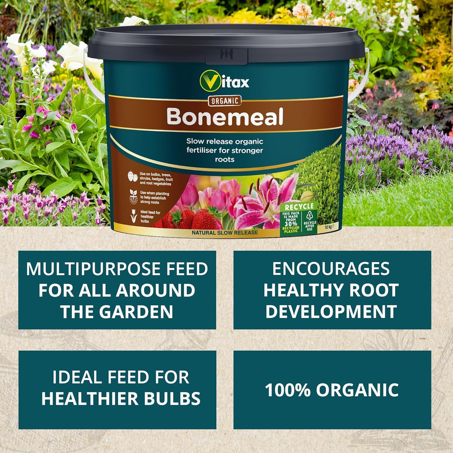 Vitax Bonemeal | Slow Release Organic Fertiliser | 10kg Resealable Tub