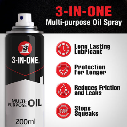 3-IN-ONE Multi-Purpose Oil Spray, Lubricates & Cleans Moving Parts - 200ml