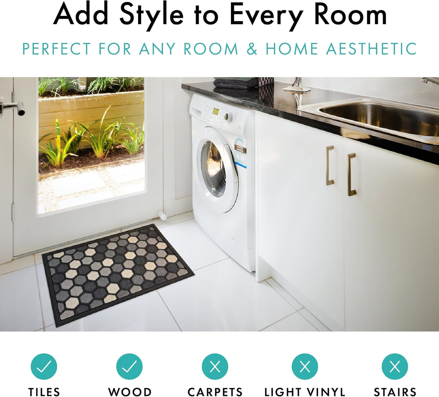 Scrape 'N' Sorb Premium Doormat | Honeycomb | 40 x 60cm | Durable Nylon Pile