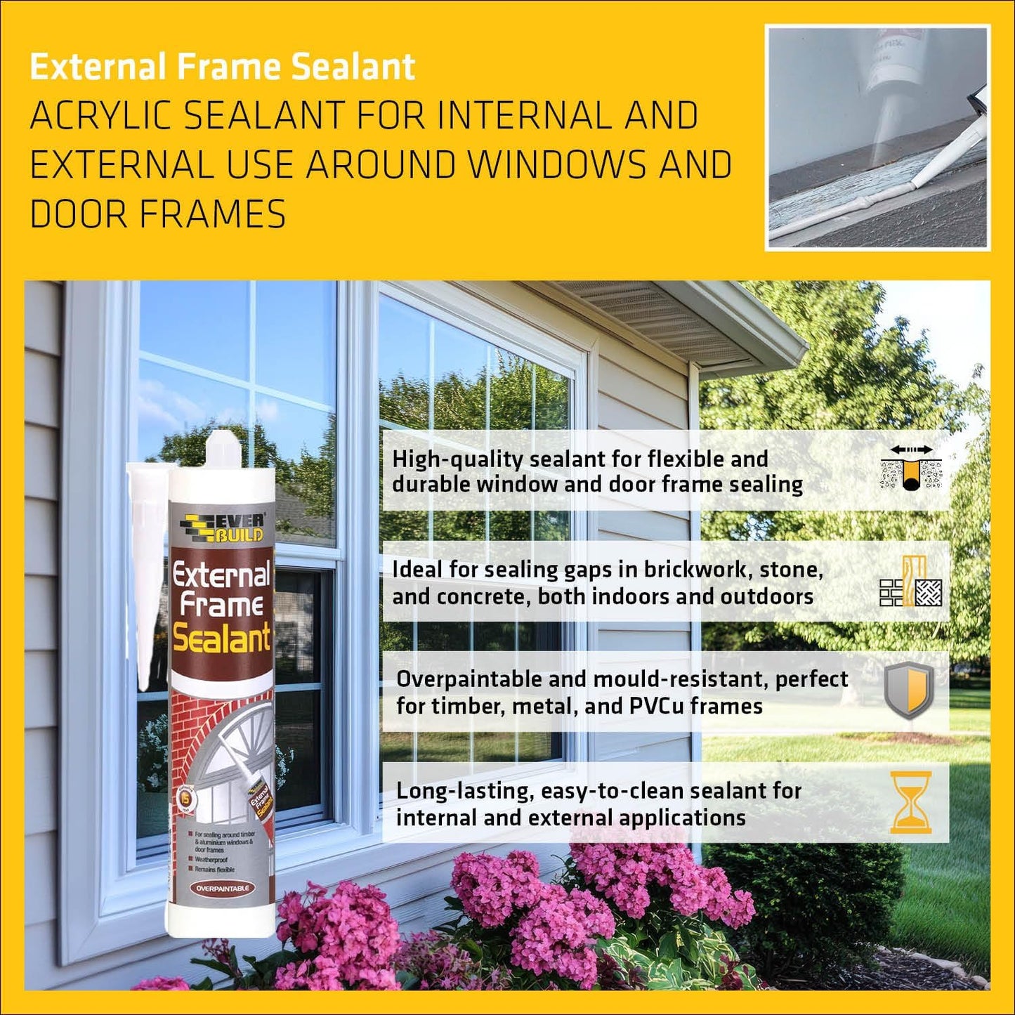 Everbuild External Frame Sealant |  Mould-Resistant | White | 290ml Cartridge