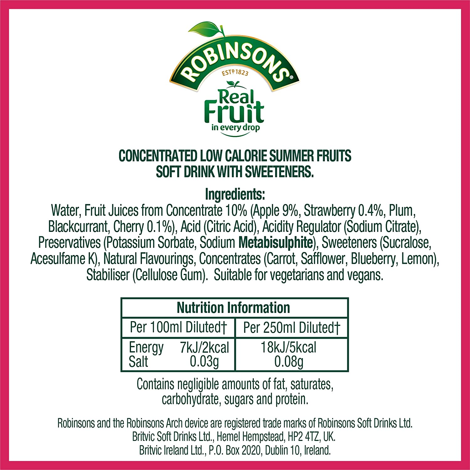 Robinsons No Added Sugar Summer Fruits Squash 1 Litre 206937 - UK BUSINESS SUPPLIES