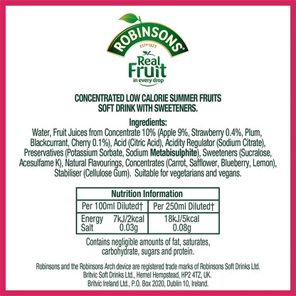 Robinsons No Added Sugar Summer Fruits Squash 1 Litre 206937 - UK BUSINESS SUPPLIES
