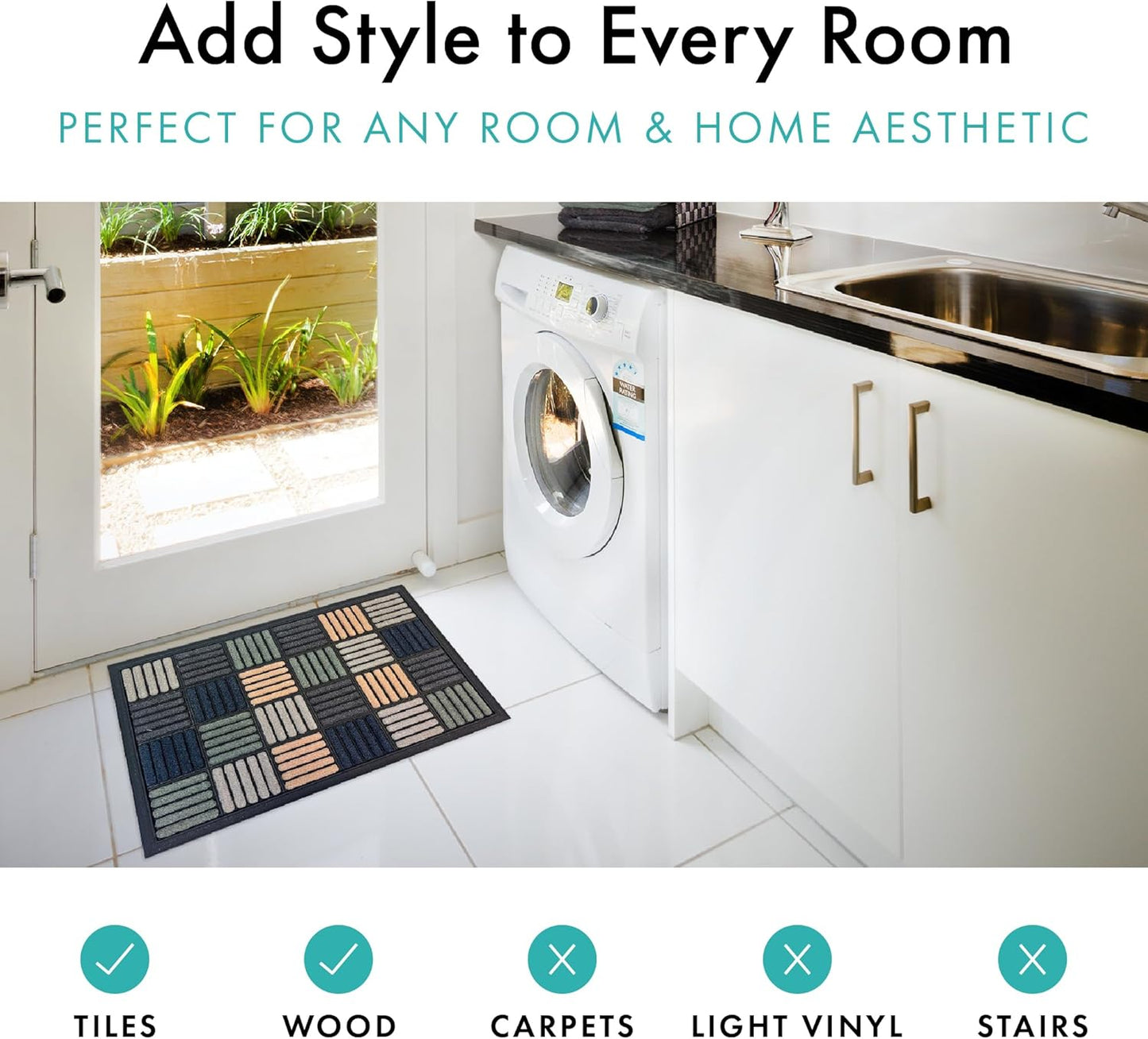 Scrape Sorb Premium Doormat | Parquet Multi | 45 x 60cm | Durable Nylon Pile