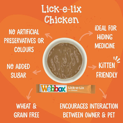 Webbox Lick-e-Lix Chicken 5 x 15g Sachets {10 Boxes}