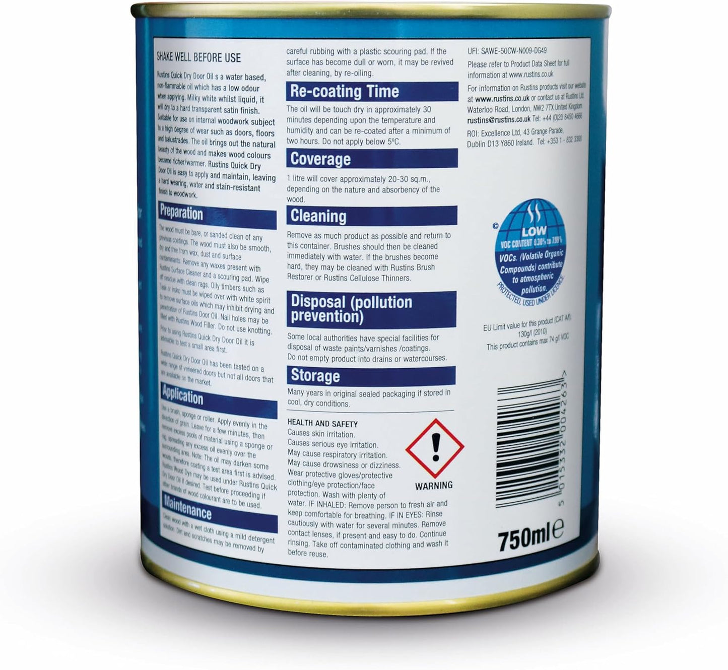 Rustins Quick Dry Door Oil | Natural Clear Satin Finish | 750ml