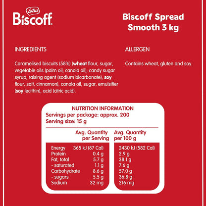Lotus Biscoff Smooth Spread | 1 x 3kg Resealable Tub