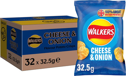 Walkers Cheese and Onion Crisps 32.5g (Pack of 32)