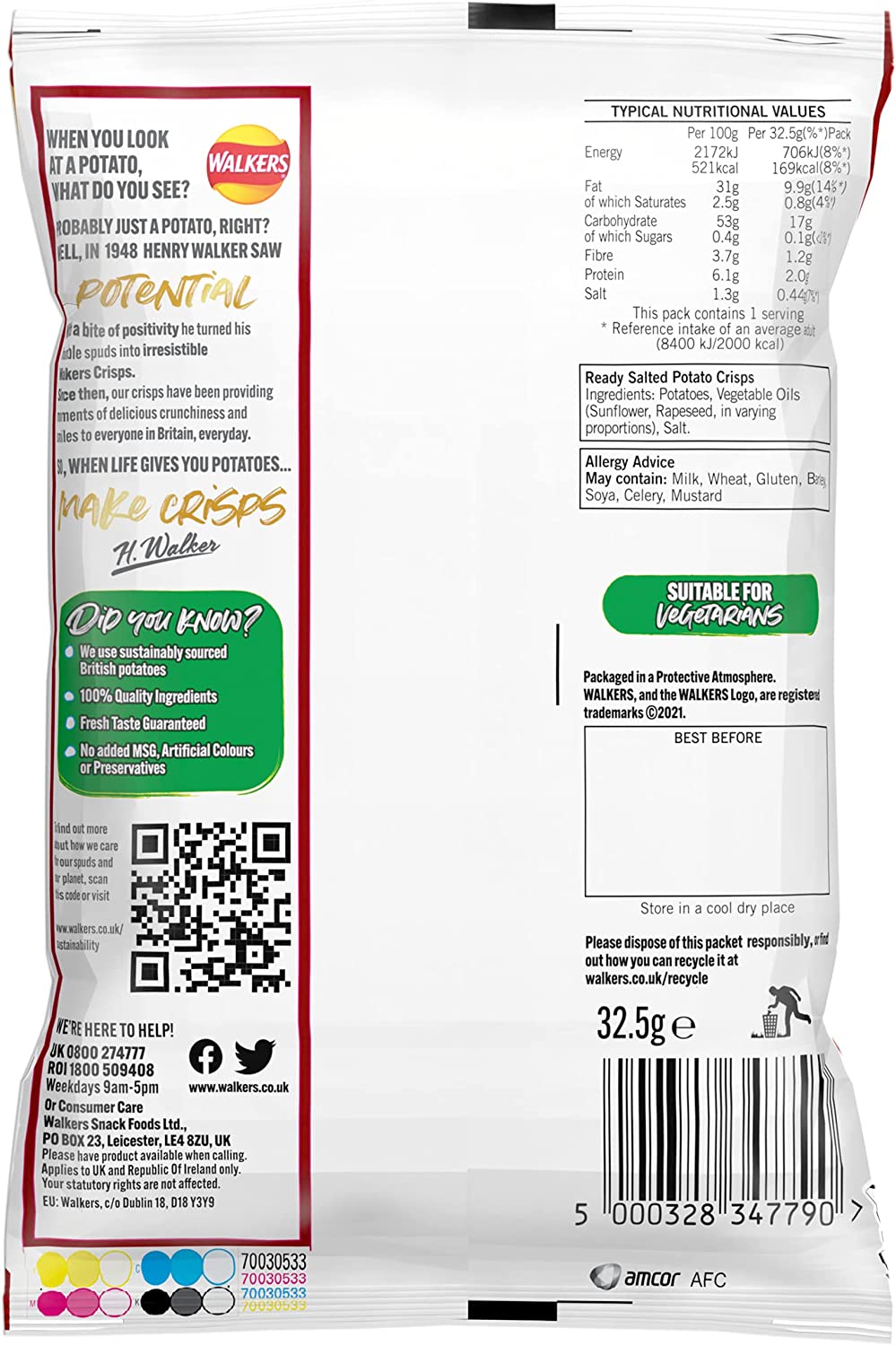 Walkers Ready Salted Crisps Pack 32's - UK BUSINESS SUPPLIES