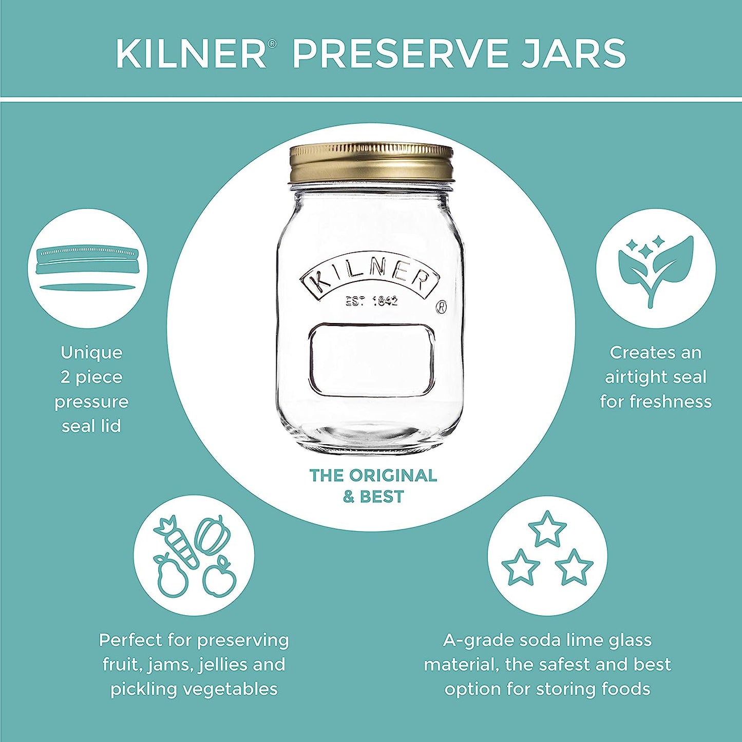 Kilner Wide Mouth Screw Top Lid Preserving Glass Jar 0.35 Litre Transparent
