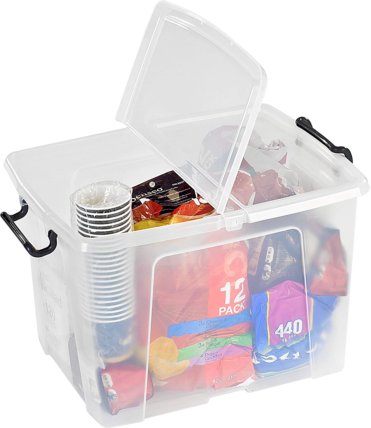 Strata Smart Box Clip-On Folding Lid Carry Handles 40 Litre Clear Ref HW674CLR AQ03954 - UK BUSINESS SUPPLIES
