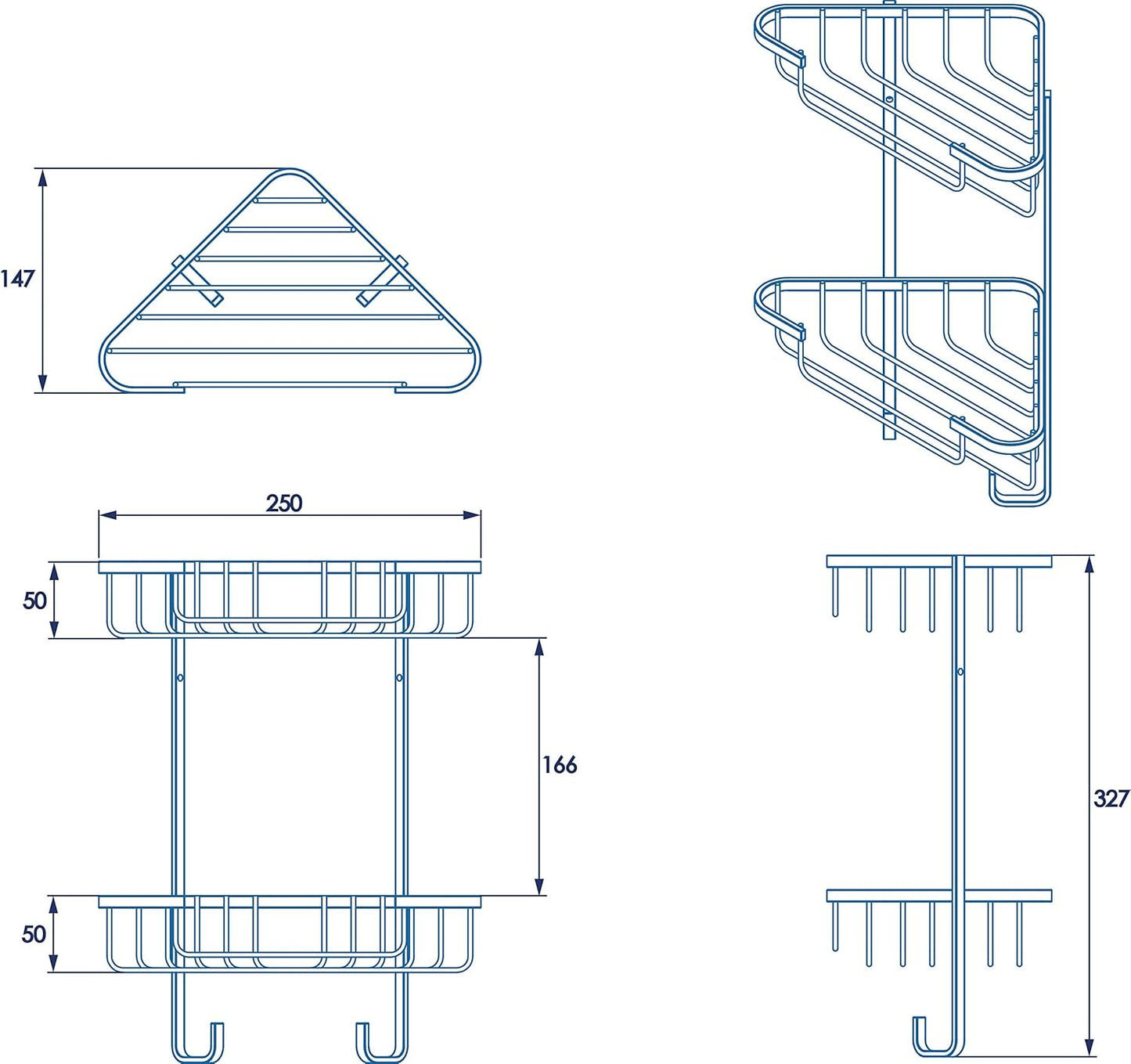 Croydex Chrome Corner Shower Caddy - Medium Two Tier