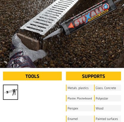 Everbuild Stixall Extreme Power Sealant And Adhesive | Waterproof | Crystal Clear | 290ml