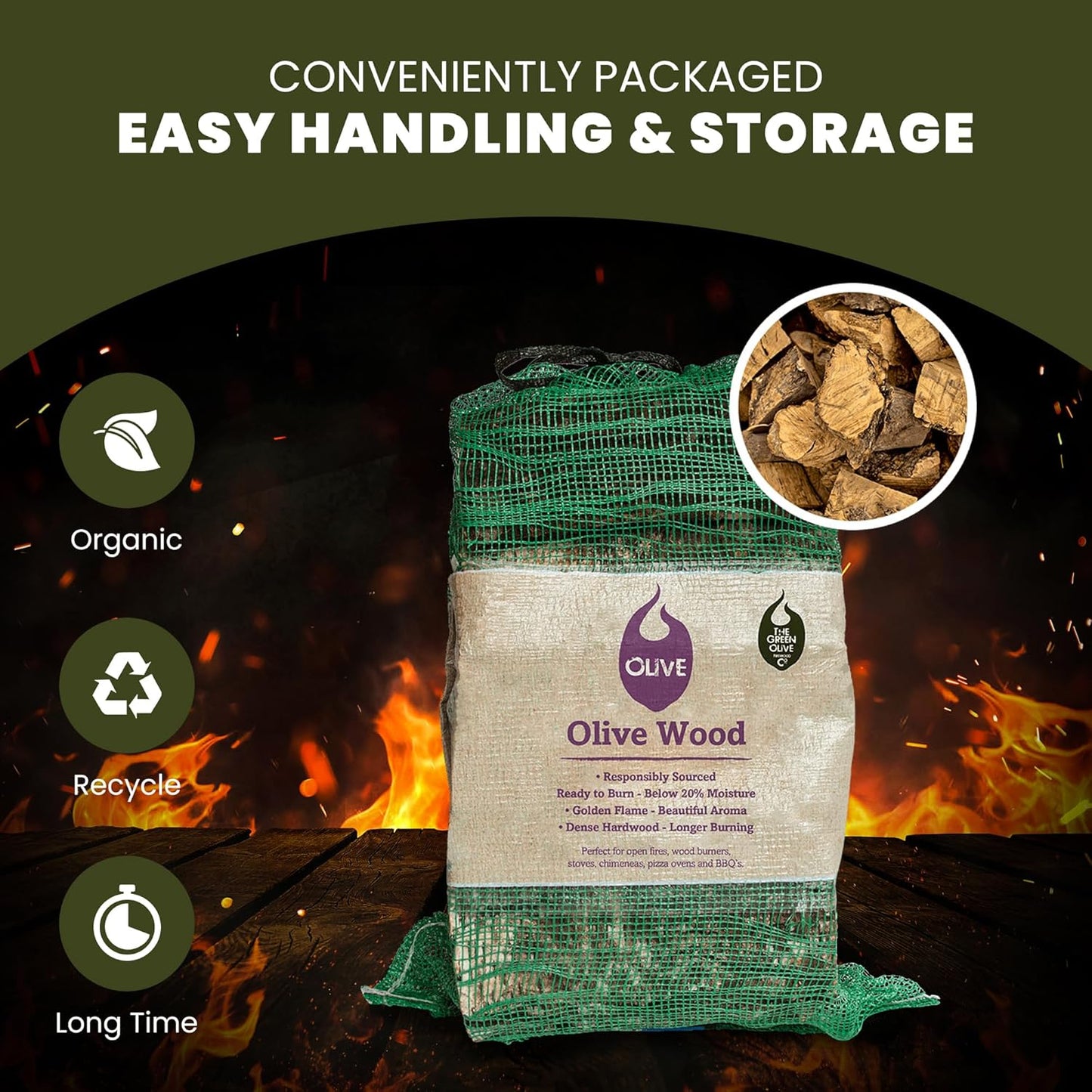 Green Olive Firewood Olive Hardwood Logs | 7.5kg Net | 20 Litre Pack