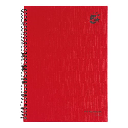5 Star Wirebound Notebook Ruled 70gsm 160 Page A4 Red (Pack of 5) 912912