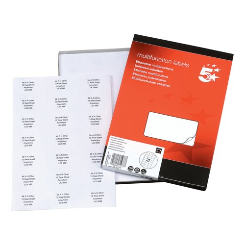 5 Star Multipurpose Labels Laser Copier Inkjet 70x42.4mm White (Pack of 2100) 913977