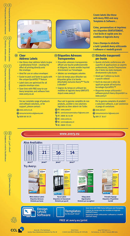 Avery Mini Labels Inkjet 65 per Sheet 38.1x21.2mm Clear Ref J8551-25 [1625 Labels]