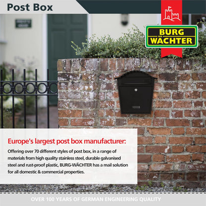 Burg-Wachter Black Classic Wall Mounted Galvanised Steel Lockable Weatherproof Post Box