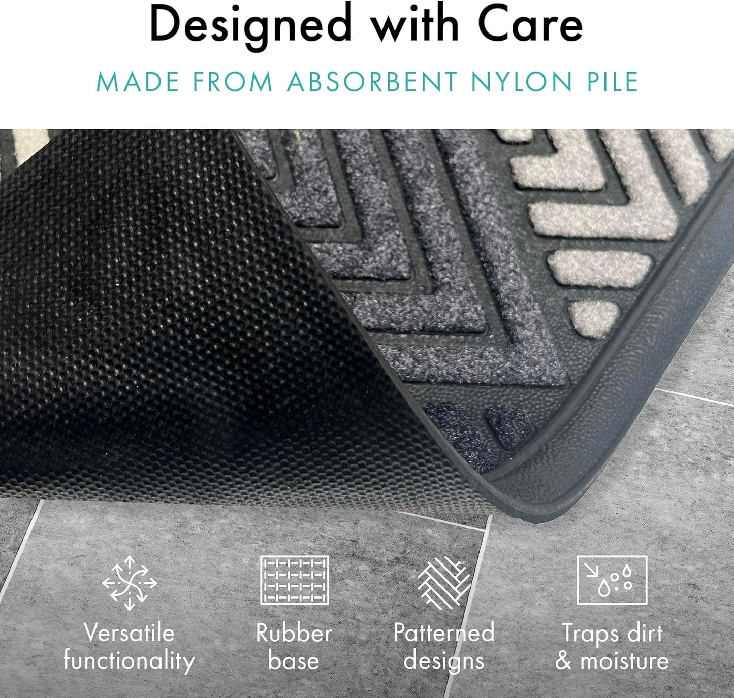 Scrape Sorb Premium Doormat | Diamond Grey | 45 x 75cm | Durable Nylon Pile