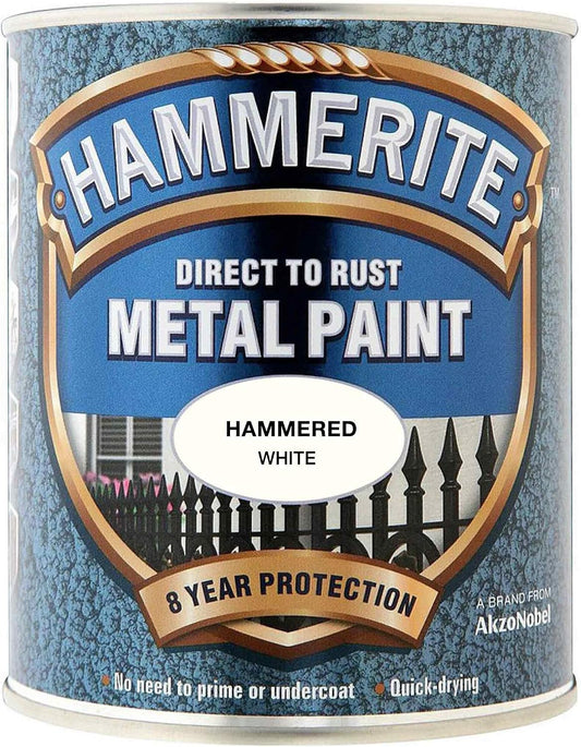 Hammerite Direct to Rust Metal Paint | Hammered White Finish | 1 x 750ml Tin