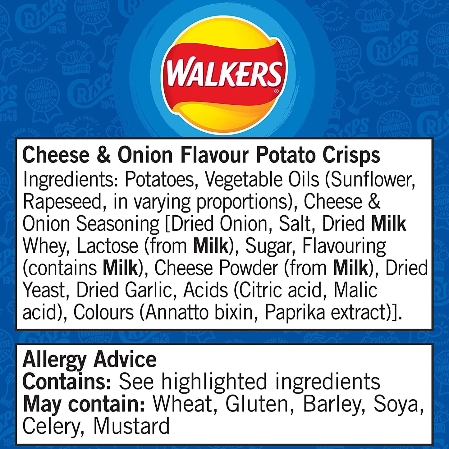 Walkers Cheese and Onion Crisps 32.5g (Pack of 32)