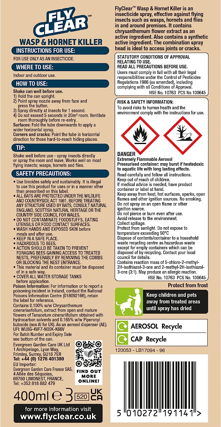 Fly Clear Wasp & Hornet Killer 400ml
