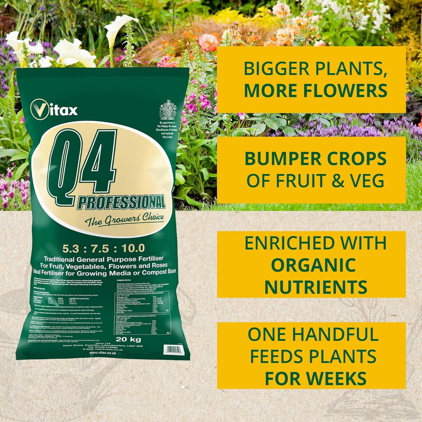 Vitax Q4 Fertiliser For Professional Gardeners 20Kg