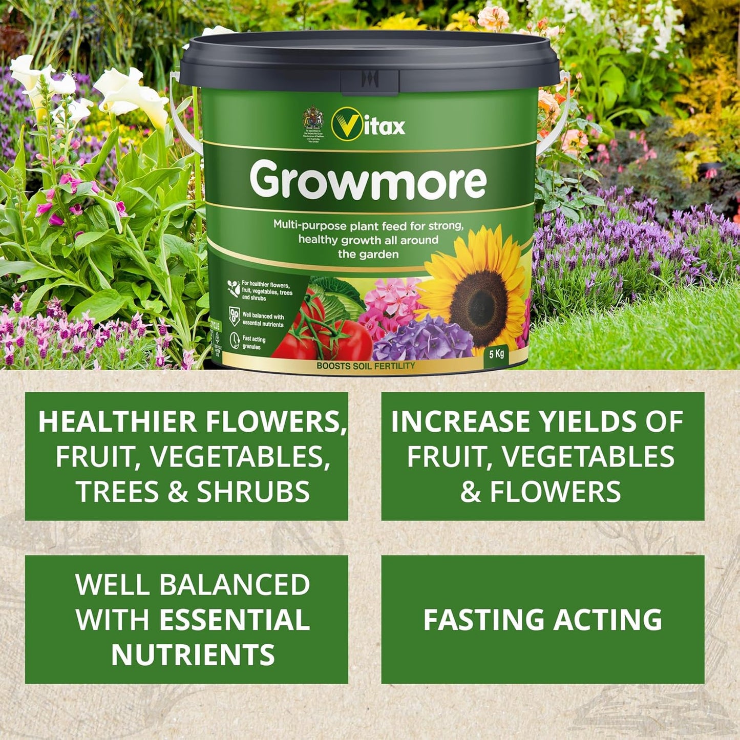 Vitax Growmore, General Purpose Fertiliser ,5Kg Tub