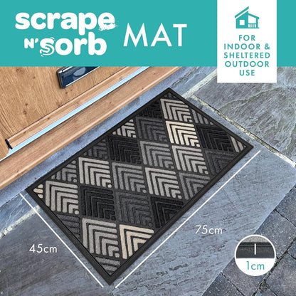 Scrape Sorb Premium Doormat | Diamond Grey | 45 x 75cm | Durable Nylon Pile