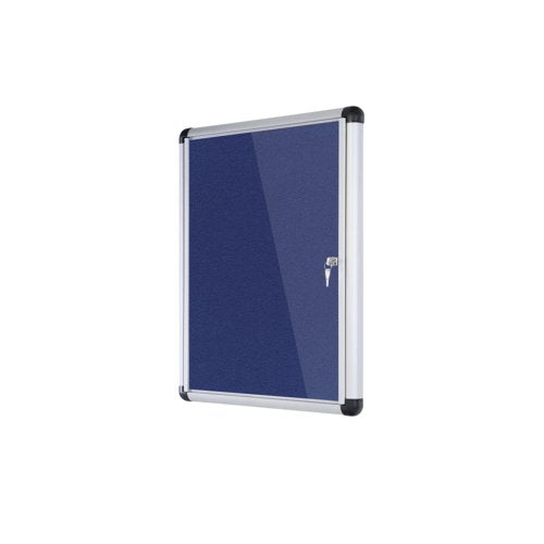 5 Star Glazed Noticeboard with Swing Door Locking Aluminium Frame Blue Felt 900x1200mm 937645