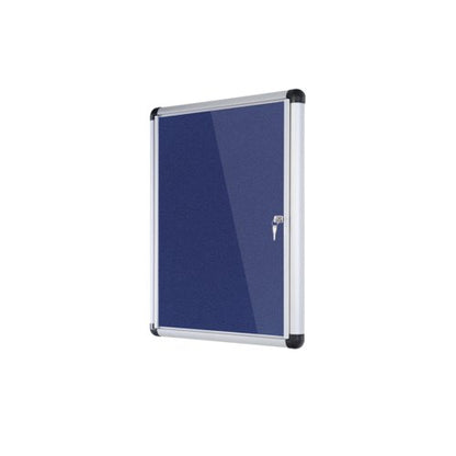 5 Star Glazed Noticeboard with Swing Door Locking Aluminium Frame Blue Felt 900x1200mm 937645