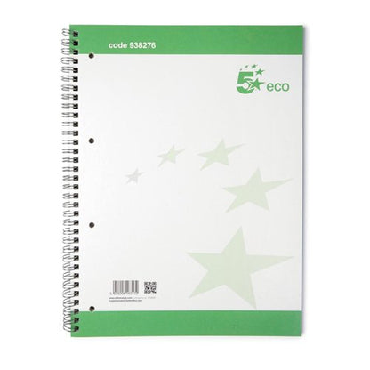 5 Star Recycled Spiral Notebook Ruled Margin Perforated 100 Page A4+ Green/White (Pack of 10) 938276