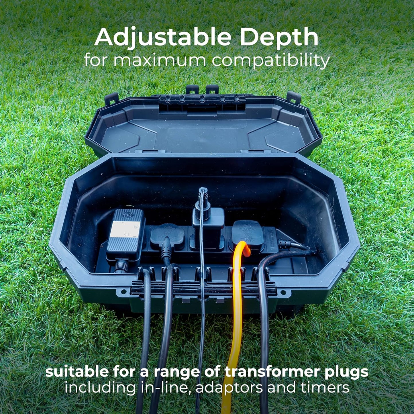 Masterplug Collapsible Electrical Connection Box | Cable Enclosure with 4 Plug Socket 8m Extension Lead | Weatherproof