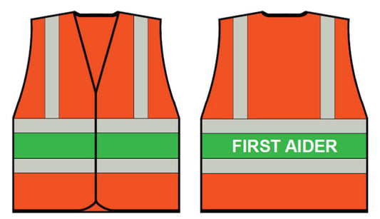 Hi Viz Vest Orange C/W First Aider On Back ALL SIZES