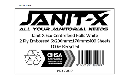 Janit-X Eco 100% Recycled Centrefeed Rolls White 6 x 400s CHSA Accredited - UK BUSINESS SUPPLIES