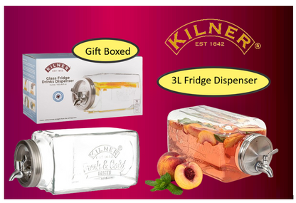 Kilner Branded 3L Square Glass Fridge Dispenser with Tap (0025.071)